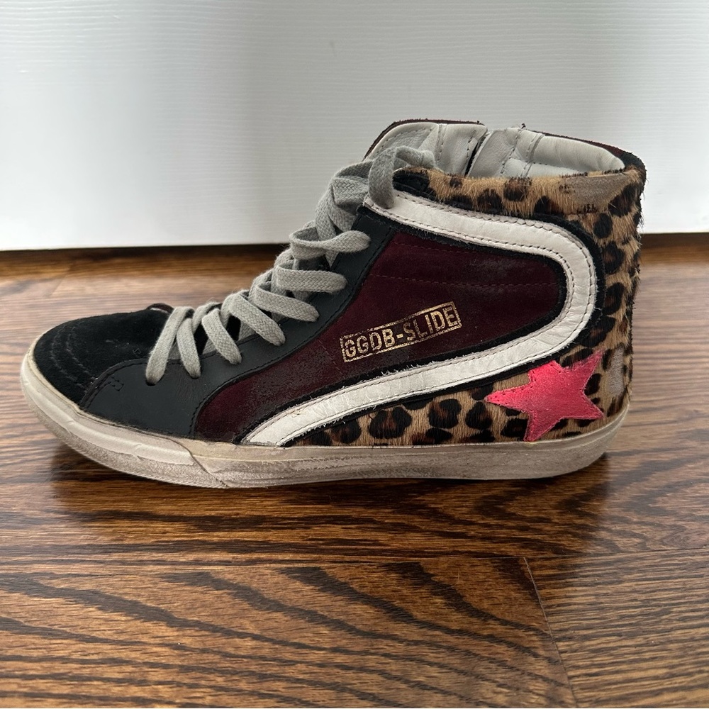 Golden Goose GGDB Slide Sneakers Snakeskin High Top Leopard Print Suede Sz 36 - Picture 8 of 16